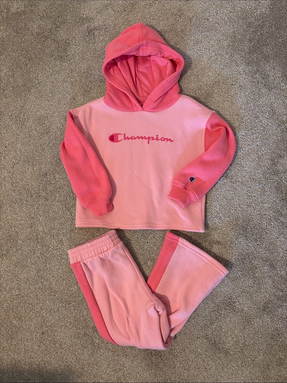 Champion Pink Gradient Logo Hoodie Set